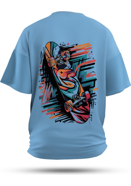 T-Shirt,Neon Grind Sırt Baskılı,Regular, Pamuk,Mavi T-Shirt No:00718