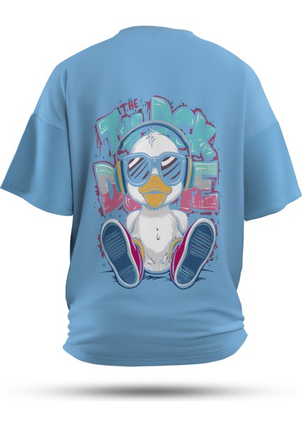 T-Shirt,Duck The Bass Sırt Baskılı,Regular, Pamuk,Mavi T-Shirt No:00713