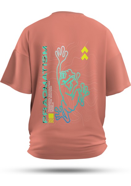 T-Shirt,Frog Philosophy Sırt Baskılı,Regular, Pamuk,Somon T-Shirt No:00705