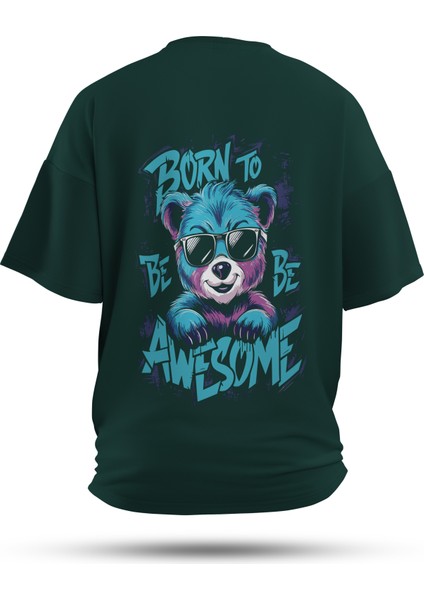 T-Shirt,Awebear Sırt Baskılı,Regular, Pamuk,Yeşil T-Shirt No:00716