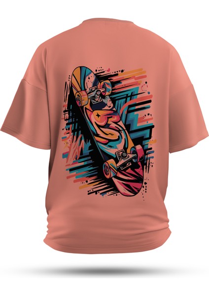 T-Shirt,Neon Grind Sırt Baskılı,Regular, Pamuk,Somon T-Shirt No:00718