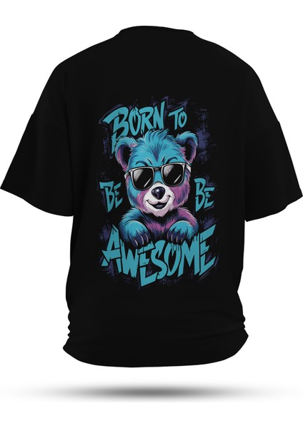 T-Shirt,Awebear Sırt Baskılı,Regular, Pamuk,Siyah T-Shirt No:00716