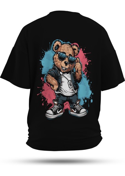 T-Shirt,Retro Riot Sırt Baskılı,Oversize, Pamuk,Siyah T-Shirt No:00710
