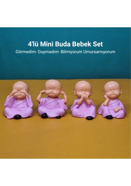 Mini Buda Bebekler 4'lü Set Görmedim Duymadım Bilmiyorum Umursamıyorum Biblo Kokulu Taş