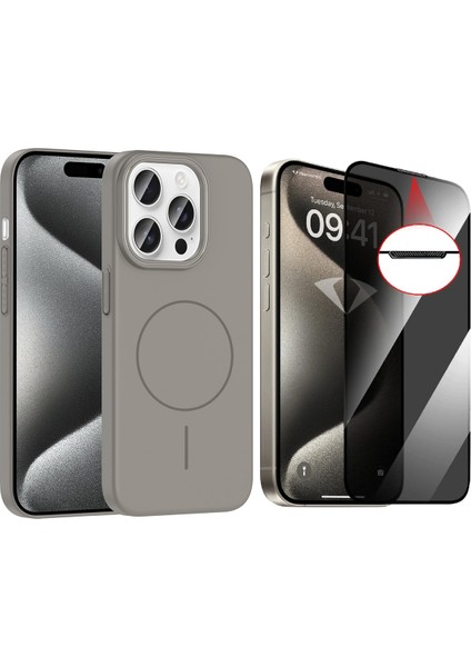 Apple iPhone 15 Pro Max Kılıf Magsafe Şarj Özellikli Zore Ruby Silikon Kapak + Hayalet Ekran Koruyucu