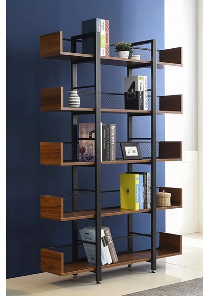 DEVİN DEKOR Endüstriyel Tasarım 5 Katlı Tel Detaylı Kitaplık-Aksesuar Rafı-Çiçeklik-Çok Amaçlı Raf