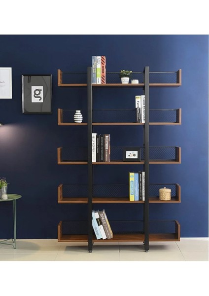 DEVİN DEKOR Endüstriyel Tasarım 5 Katlı Tel Detaylı Kitaplık-Aksesuar Rafı-Çiçeklik-Çok Amaçlı Raf modelleri