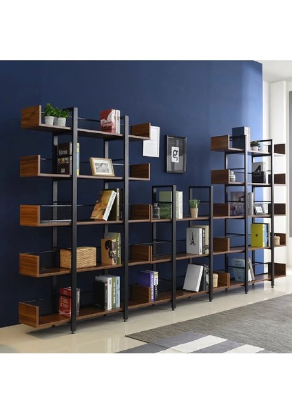 DEVİN DEKOR Endüstriyel Tasarım 5 Katlı Tel Detaylı Kitaplık-Aksesuar Rafı-Çiçeklik-Çok Amaçlı Raf fırsatları