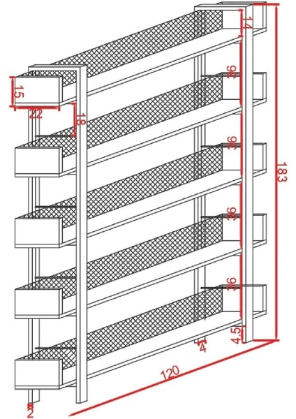 DEVİN DEKOR Endüstriyel Tasarım 5 Katlı Tel Detaylı Kitaplık-Aksesuar Rafı-Çiçeklik-Çok Amaçlı Raf indirimleri