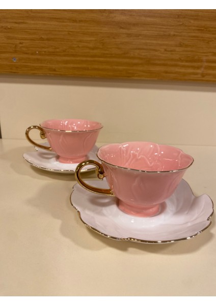 Çay Fincanı Porselen 2'li Pembe Beyaz indirimleri