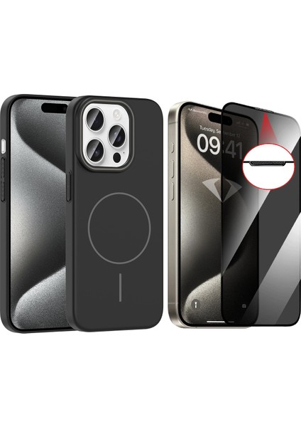 Apple iPhone 15 Pro Kılıf Magsafe Şarj Özellikli Zore Ruby Silikon Kapak + Hayalet Ekran Koruyucu