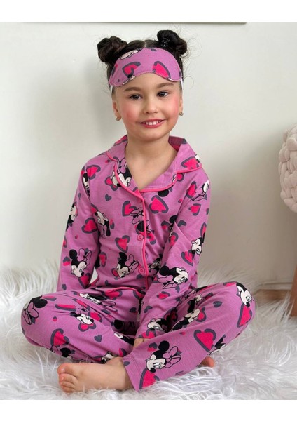 Pjkö Minnie Mause Desen Mor Uzun Kollu Önden Düğmeli Kız Çocuk Pijama Takımı 4-12 Yaş 543U-M fiyatları