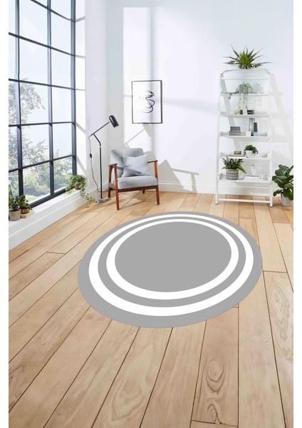 Çerçeveli Kenar Çizgi Motifli Yıkanabilir Kaymaz Yuvarlak Salon Halısı, Çerçeveli-Y-52-Gri, fırsatları