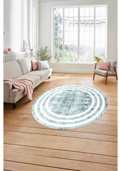 Çerçeveli Sade Çizgi Desenli Yıkanabilir Kaymaz Yuvarlak Salon Halısı, Çerçeveli-Y-53-Turkuaz, modelleri