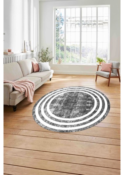 Çerçeveli Sade Çizgi Desenli Yıkanabilir Kaymaz Yuvarlak Salon Halısı, Çerçeveli-Y-53-Gri, modelleri