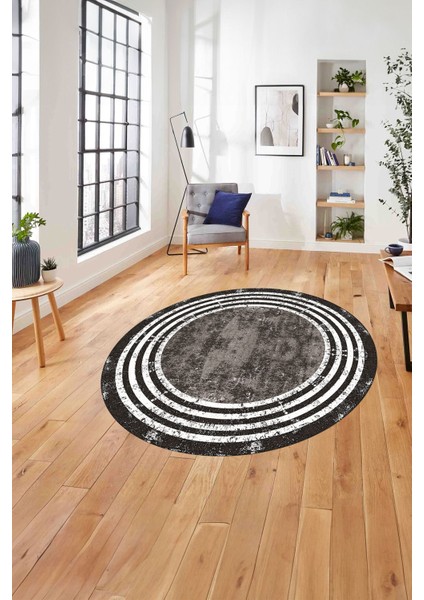 Çerçeveli Çizgi Detaylı Yıkanabilir Kaymaz Yuvarlak Salon Halısı, Çerçeveli-Y-57-Vizon,