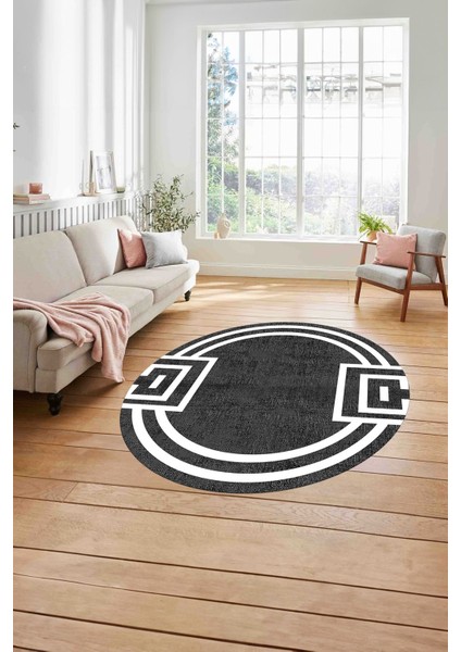 Çerçeveli Geometrik Desenli Yıkanabilir Kaymaz Yuvarlak Salon Halısı, Çerçeveli-Y-65-Antrasit, modelleri