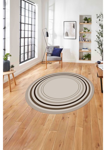 Çerçeveli Modern Dijital Baskılı Yıkanabilir Kaymaz Yuvarlak Salon Halısı, Çerçeveli-Y-78-Kahve,