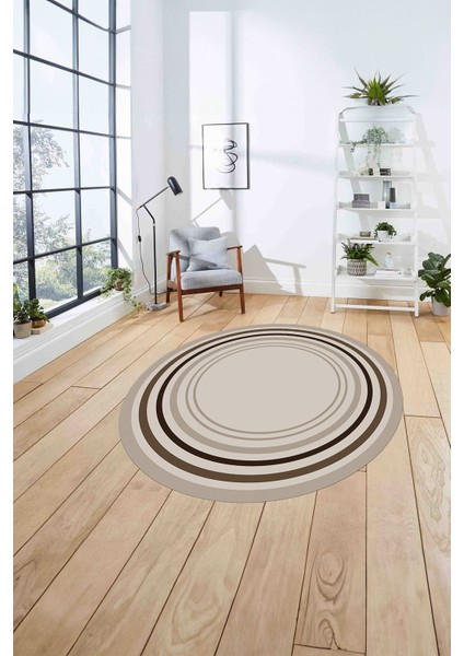 Çerçeveli Modern Dijital Baskılı Yıkanabilir Kaymaz Yuvarlak Salon Halısı, Çerçeveli-Y-78-Kahve, fırsatları