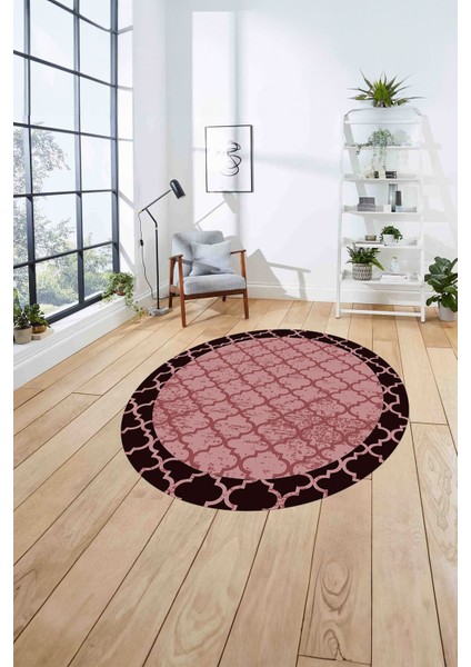 Çerçeveli Kupa Modelli Yıkanabilir Kaymaz Yuvarlak Salon Halısı, Çerçeveli-Y-74-Bordo, fırsatları