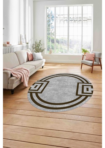 Çerçeveli Geometrik Desenli Yıkanabilir Kaymaz Yuvarlak Salon Halısı, Çerçeveli-Y-65-Kahve, modelleri