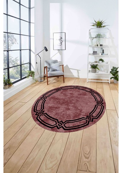 Çerçeveli Kenar Halka Modelli Yıkanabilir Kaymaz Yuvarlak Salon Halısı, Çerçeveli-Y-66-Bordo, fırsatları