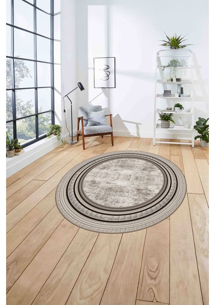 Çerçeveli Kenar Geometrik Model Yıkanabilir Kaymaz Yuvarlak Salon Halısı, Çerçeveli-Y-72-Kahve, fırsatları