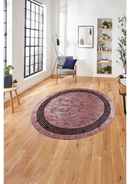 Çerçeveli Sade Mermer Desenli Yıkanabilir Kaymaz Yuvarlak Salon Halısı, ÇERÇEVELİ-Y-105-BORDO,