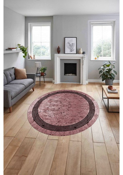 Çerçeveli Sade Mermer Desenli Yıkanabilir Kaymaz Yuvarlak Salon Halısı, ÇERÇEVELİ-Y-105-BORDO, indirimleri