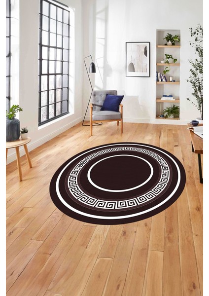 Çerçeveli Kenar Desenli Yıkanabilir Kaymaz Yuvarlak Salon Halısı, Çerçeveli-Y-92-Bordo,