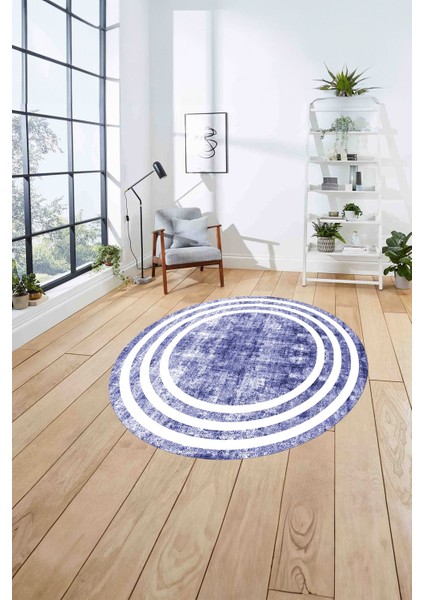 Çerçeveli Sade Çizgi Desenli Yıkanabilir Kaymaz Yuvarlak Salon Halısı, Çerçeveli-Y-53-Lacivert, fırsatları