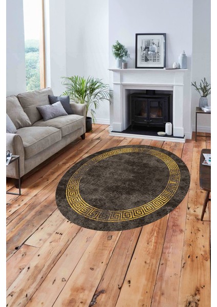 Çerçeveli Modern Baskılı Yıkanabilir Kaymaz Yuvarlak Salon Halısı, Çerçeveli-Y-99-Gold, fiyatları