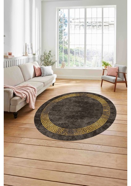 Çerçeveli Modern Baskılı Yıkanabilir Kaymaz Yuvarlak Salon Halısı, Çerçeveli-Y-99-Gold, modelleri