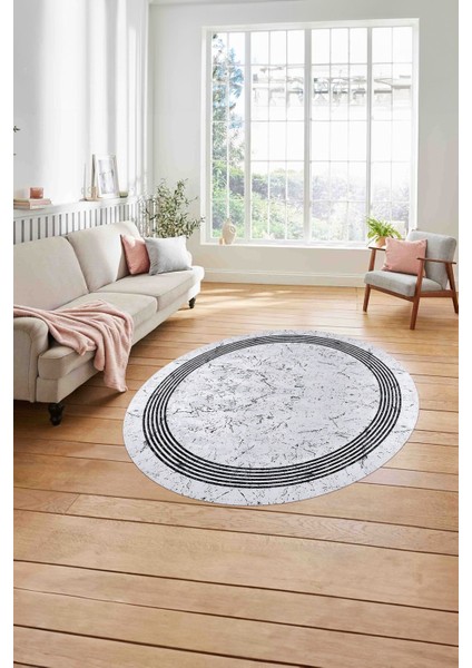 Çerçeveli Sade Mermer Desenli Yıkanabilir Kaymaz Yuvarlak Salon Halısı, ÇERÇEVELİ-Y-105-GRİ, modelleri