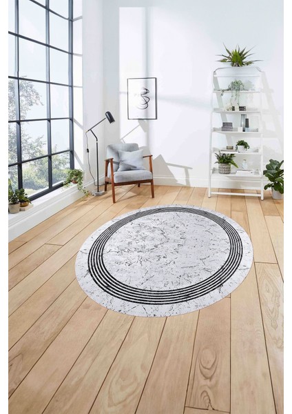 Çerçeveli Sade Mermer Desenli Yıkanabilir Kaymaz Yuvarlak Salon Halısı, ÇERÇEVELİ-Y-105-GRİ, fırsatları