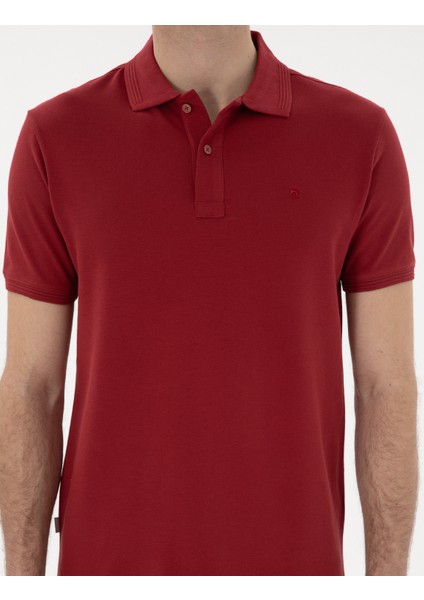 Erkek Nar Çiçeği Slim Fit Kıvrılmaz Polo Yaka Basic Tişört 50302561-VR239