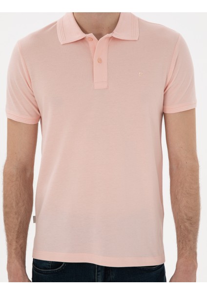 Erkek Pudra Slim Fit Kıvrılmaz Polo Yaka Basic Tişört 50302561-VR042