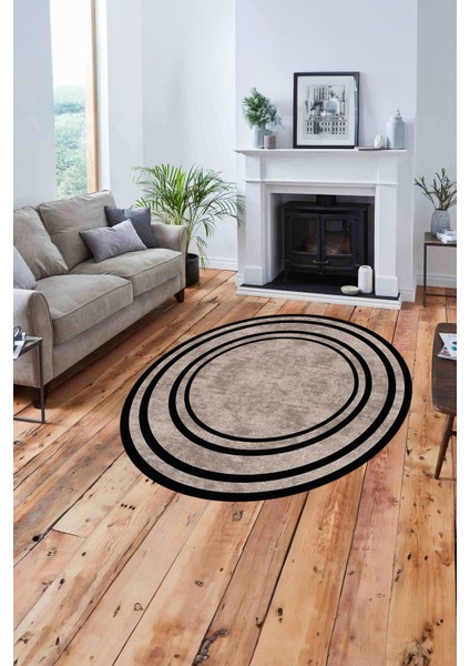 Çerçeveli Sade Düz Desenli Yıkanabilir Kaymaz Yuvarlak Salon Halısı, Çerçeveli-Y-59-Bej, fiyatları