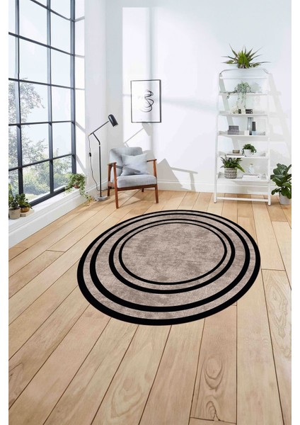 Çerçeveli Sade Düz Desenli Yıkanabilir Kaymaz Yuvarlak Salon Halısı, Çerçeveli-Y-59-Bej, fırsatları