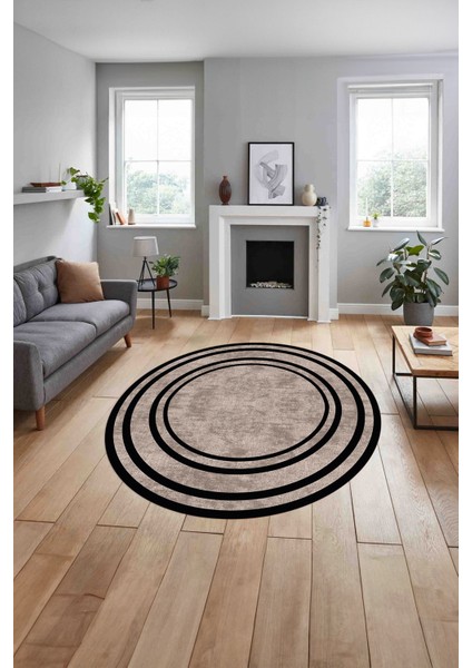 Çerçeveli Sade Düz Desenli Yıkanabilir Kaymaz Yuvarlak Salon Halısı, Çerçeveli-Y-59-Bej, indirimleri