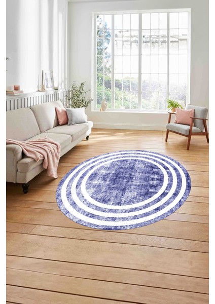Çerçeveli Sade Çizgi Desenli Yıkanabilir Kaymaz Yuvarlak Salon Halısı, Çerçeveli-Y-53-Lacivert, modelleri