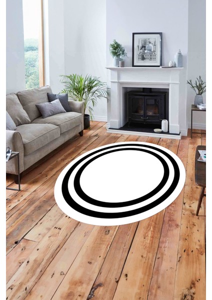 Çerçeveli Kenar Çizgi Motifli Yıkanabilir Kaymaz Yuvarlak Salon Halısı, Çerçeveli-Y-52-Beyaz, fiyatları