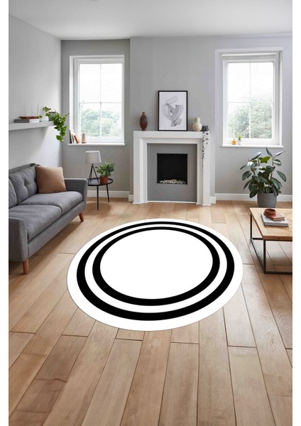 Çerçeveli Kenar Çizgi Motifli Yıkanabilir Kaymaz Yuvarlak Salon Halısı, Çerçeveli-Y-52-Beyaz, indirimleri