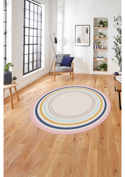 Çerçeveli Modern Dijital Baskılı Yıkanabilir Kaymaz Yuvarlak Salon Halısı, Çerçeveli-Y-78-Renkli,