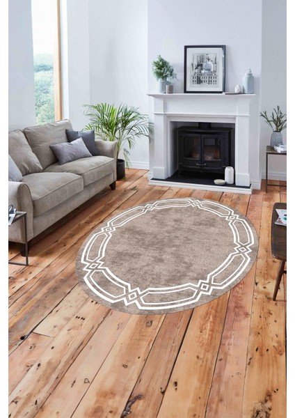 Çerçeveli Kenar Halka Modelli Yıkanabilir Kaymaz Yuvarlak Salon Halısı, Çerçeveli-Y-66-Bej-Beyaz, fiyatları