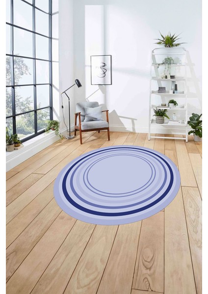 Çerçeveli Modern Dijital Baskılı Yıkanabilir Kaymaz Yuvarlak Salon Halısı, Çerçeveli-Y-78-Mavi, fırsatları