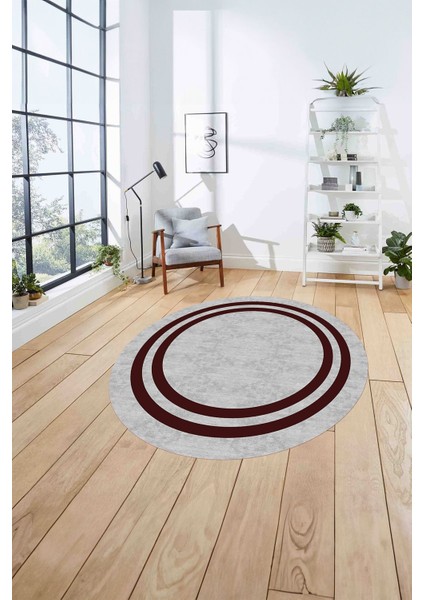 Çerçeveli Kenar Çizgi Desenli Yıkanabilir Kaymaz Yuvarlak Salon Halısı, Çerçeveli-Y-56-Bordo, fırsatları