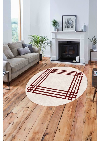 Çerçeveli Geometrik Motifli Yıkanabilir Kaymaz Yuvarlak Salon Halısı, Çerçeveli-Y-67-Bordo, fiyatları