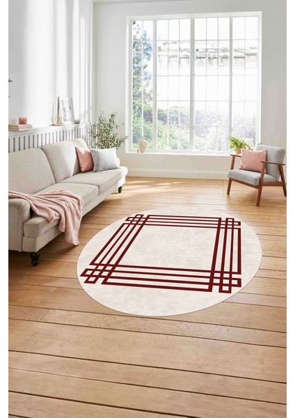 Çerçeveli Geometrik Motifli Yıkanabilir Kaymaz Yuvarlak Salon Halısı, Çerçeveli-Y-67-Bordo, modelleri