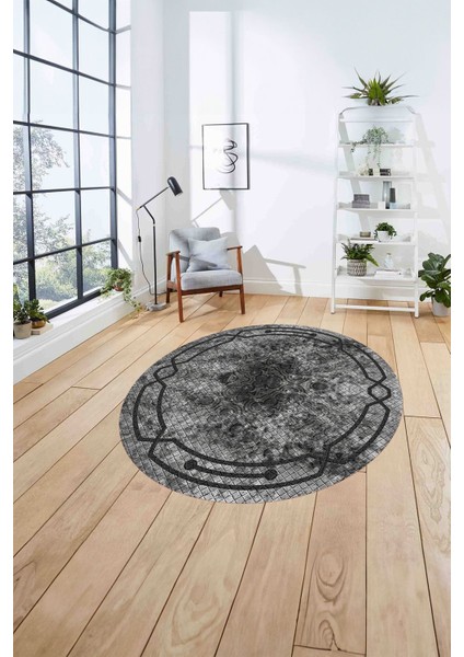 Çerçeveli Hitit Kesme Modelli Yıkanabilir Kaymaz Yuvarlak Salon Halısı, Çerçeveli-Y-63-Gri, fırsatları